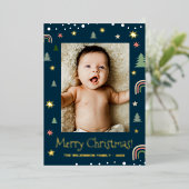 モダンなクリスマスのスカンディブルーのカスタム写真 箔シーズンカード (立ち正面)