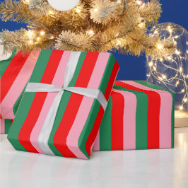モダンなクリスマスのストライプ ラッピングペーパー
