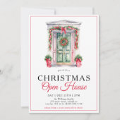 モダンなクリスマスのドア オープンハウスパーティー 招待状 (正面)