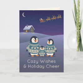 モダンなクリスマスのペンギンのセーターの家族 シーズンカード