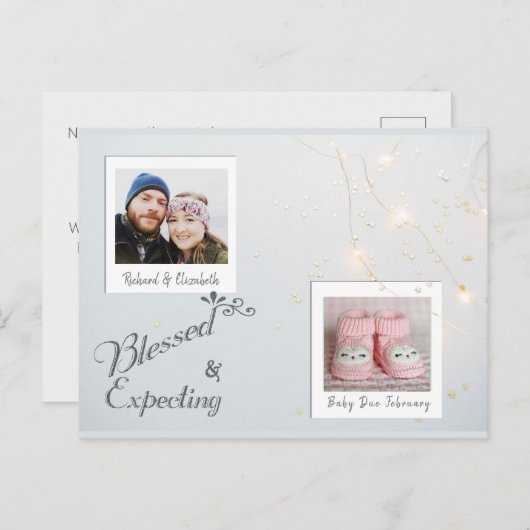 モダンなクリスマスの写真の妊娠Annoucement 案内ポストカード (正面/裏面)