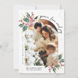 モダンなクリスマスの写真アーチ水彩のホリー シーズンカード