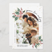 モダンなクリスマスの写真アーチ水彩のホリー シーズンカード (正面/裏面)