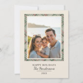 モダンなクリスマスの写真　セージグリーン　タータン　チェック シーズンカード (正面)