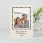 モダンなクリスマスの写真　セージグリーン　タータン　チェック シーズンカード (スタンド正面)