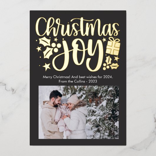 モダンなクリスマスの喜びの写真箔 箔シーズンカード (正面)