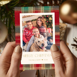 モダンなクリスマスの定番、赤と緑のチェック柄の写真 シーズンカード