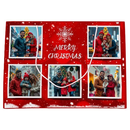 モダンなクリスマスの家族写真デザイン ラージペーパーバッグ (正面)