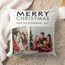 モダンなクリスマスの家族写真入り枕(2枚の写真使用)