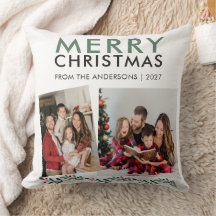 モダンなクリスマスの家族写真2枚入り枕