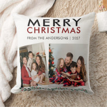 モダンなクリスマスの家族写真2枚入り枕