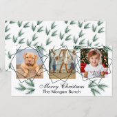 モダンなクリスマスの松の葉の3枚写真コラージュ シーズンカード (正面/裏面)