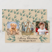 モダンなクリスマスの松の葉の3枚写真コラージュ シーズンカード (正面/裏面)