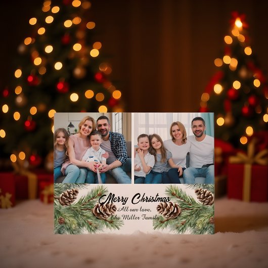 モダンなクリスマスの松葉を使った2枚の写真コラージュ シーズンポストカード
