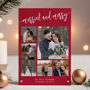 モダンなクリスマスの結婚おめでとうフォトコラージュ シーズンカード