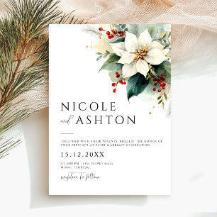 モダンなクリスマスの花の結婚式 招待状