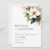 モダンなクリスマスの花の結婚式 招待状 (正面)