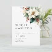 モダンなクリスマスの花の結婚式 招待状 (スタンド正面)