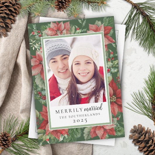 モダンなクリスマスの花束 陽気に結婚した 新婚夫婦 シーズンカード