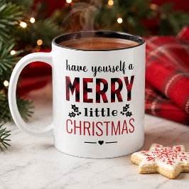モダンなクリスマスの赤いバッファローチェック柄 ツートーンマグカップ