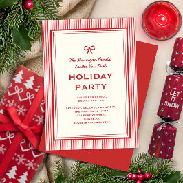 モダンなクリスマスの赤いリボンとストライプの家族休日 招待状