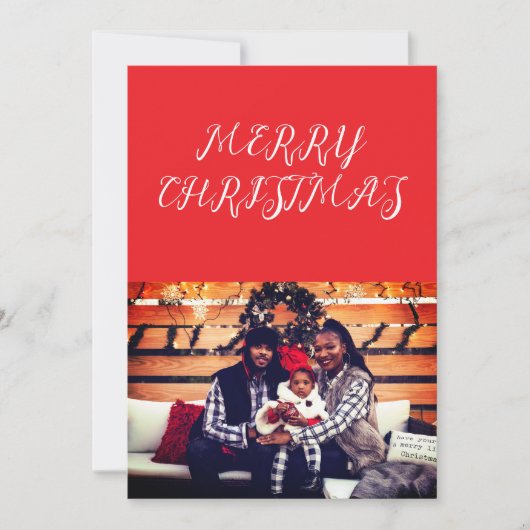 モダンなクリスマスの赤い手書きフォントの写真 シーズンカード (正面)