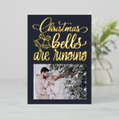 モダンなクリスマスの鐘が鳴る フォイル写真 箔シーズンカード (立ち正面)