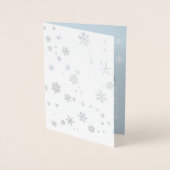 モダンなクリスマスの雪の結晶 メッセージ 家族の写真 箔カード (正面)