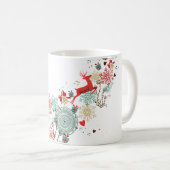 モダンなクリスマスの鹿と花 コーヒーマグカップ (正面右)