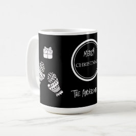 モダンなクリスマスの黒と白のオーダーメイド コーヒーマグカップ