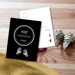 モダンなクリスマスの黒と白のオーダーメイド ポストカード