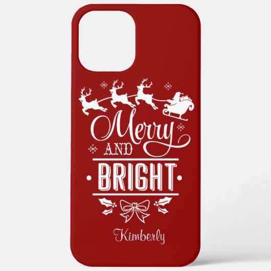 モダンなクリスマスのMERRY+BRIGHTスクリプトモノグラム Case-Mate iPhoneケース (裏面)