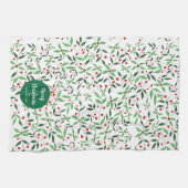 モダンなクリスマスオーナメントの家族の名前の植物学 キッチンタオル (横)