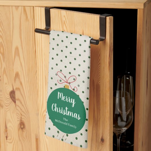 モダンなクリスマスオーナメントの家族名 キッチンタオル (三つ折り)