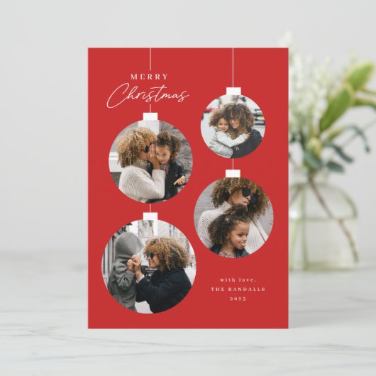 モダンなクリスマスオーナメント4枚写真 シーズンカード (スタンド正面)