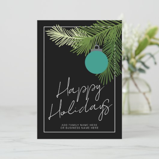 モダンなクリスマスオーナメント - ブラックアクア 写真なし シーズンカード (スタンド正面)