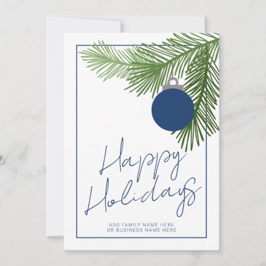 モダンなクリスマスオーナメント - 緑 - ネイビー 写真なし シーズンカード (正面)