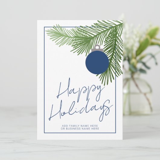 モダンなクリスマスオーナメント - 緑 - ネイビー 写真なし シーズンカード (スタンド正面)