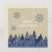 モダンなクリスマスカード ヴィレッジ ブルー シーズンカード (正面/裏面)