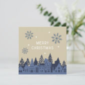 モダンなクリスマスカード ヴィレッジ ブルー シーズンカード (スタンド正面)