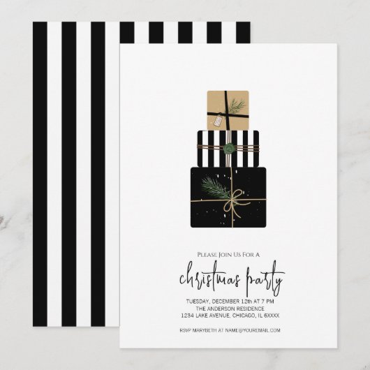 モダンなクリスマスギフト ホリデー 招待状 (正面/裏面)