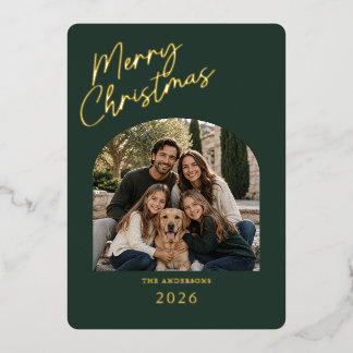 モダンなクリスマスグリーンとゴールド 箔招待状