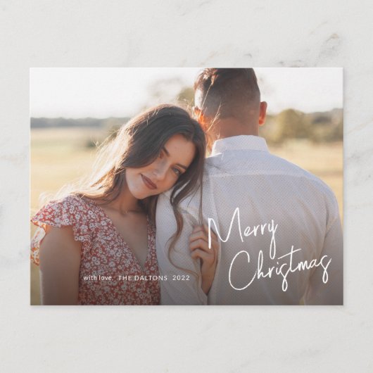 モダンなクリスマススクリプトシンプルフォト シーズンポストカード (正面)