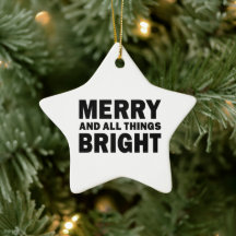 モダンなクリスマススターのオーナメント、明るい祝祭のメッセージ「Merry and All Thin