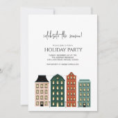 モダンなクリスマスタウンのホリデー 招待状 (正面)