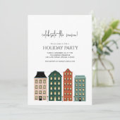 モダンなクリスマスタウンのホリデー 招待状 (スタンド正面)