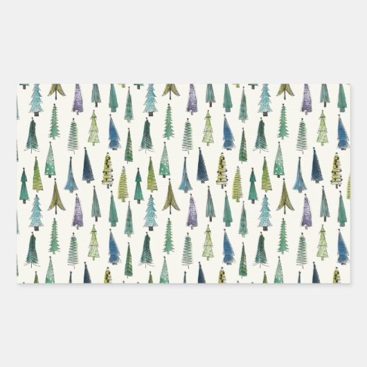 モダンなクリスマスツリーのイラストパターン 長方形シール (正面)