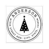 モダンなクリスマスツリーの家族の名前の円形住所 セルフインキングスタンプ (デザイン)