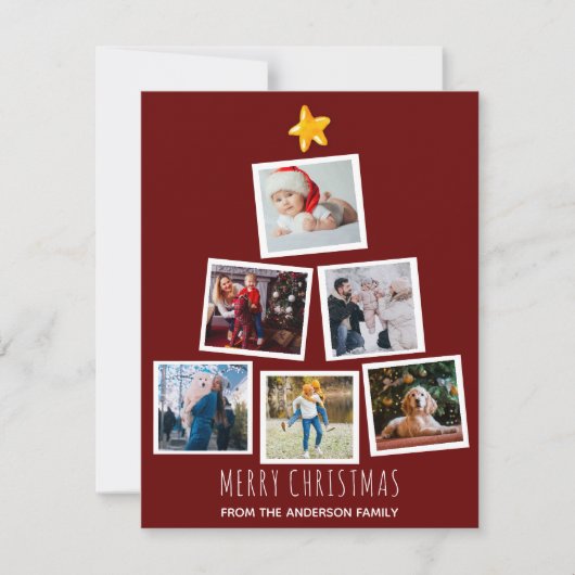 モダンなクリスマスツリーの家族写真コラージュ シーズンカード (正面)