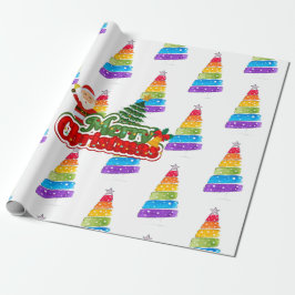 モダンなクリスマスツリーの絵画 カラフル ラッピングペーパー